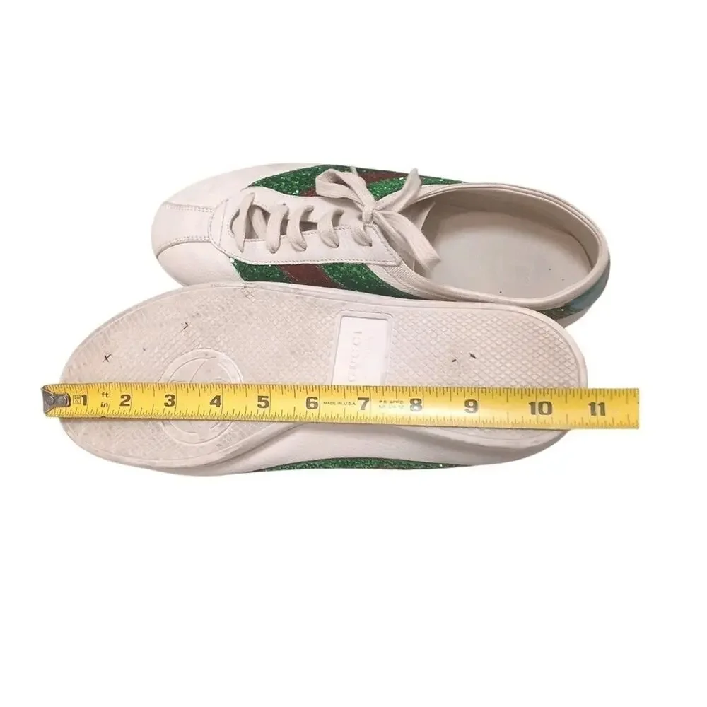RARE Gucci Falacer Glitter Sneakers Men Sz 7 White Leather Green Red SPARKLE